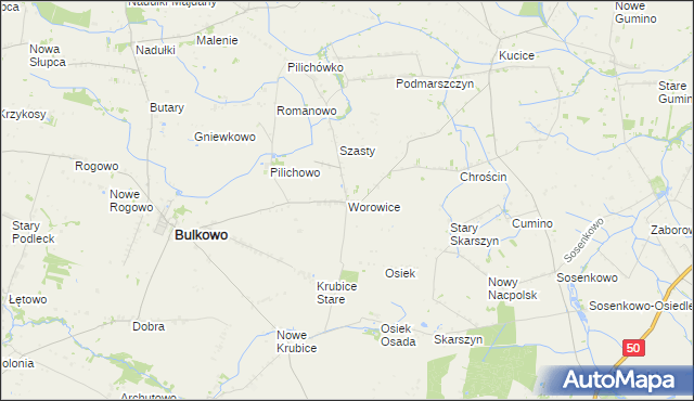mapa Worowice gmina Bulkowo, Worowice gmina Bulkowo na mapie Targeo