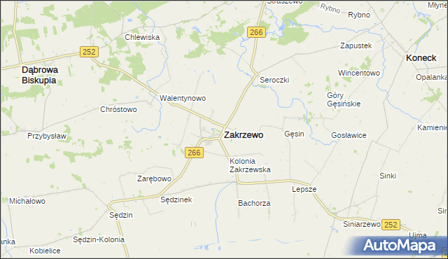 mapa Zakrzewo powiat aleksandrowski, Zakrzewo powiat aleksandrowski na mapie Targeo