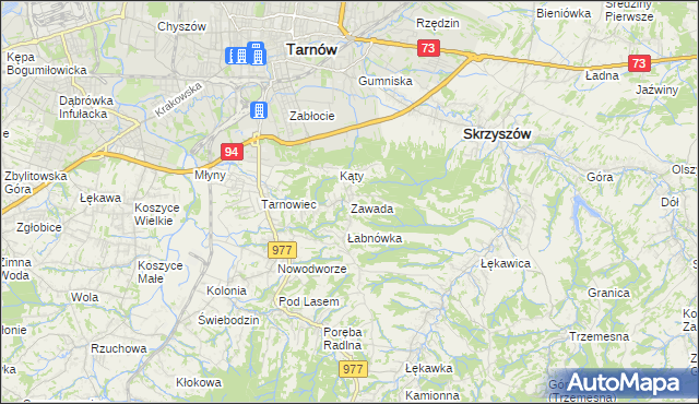 mapa Zawada gmina Tarnów, Zawada gmina Tarnów na mapie Targeo
