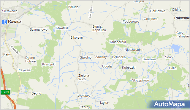 mapa Zawady gmina Rawicz, Zawady gmina Rawicz na mapie Targeo