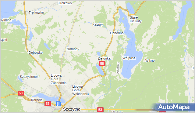 mapa Zielonka gmina Szczytno, Zielonka gmina Szczytno na mapie Targeo