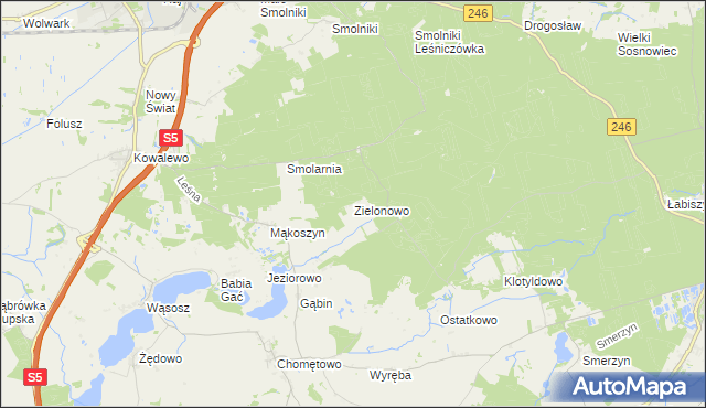 mapa Zielonowo gmina Szubin, Zielonowo gmina Szubin na mapie Targeo