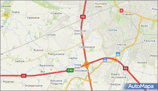 mapa Cesarzowice gmina Kąty Wrocławskie, Cesarzowice gmina Kąty Wrocławskie na mapie Targeo