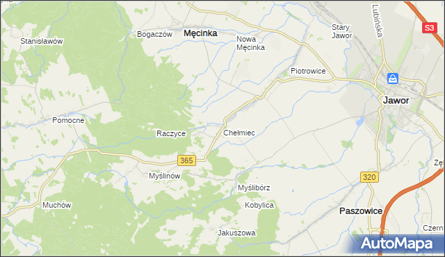 mapa Chełmiec gmina Męcinka, Chełmiec gmina Męcinka na mapie Targeo