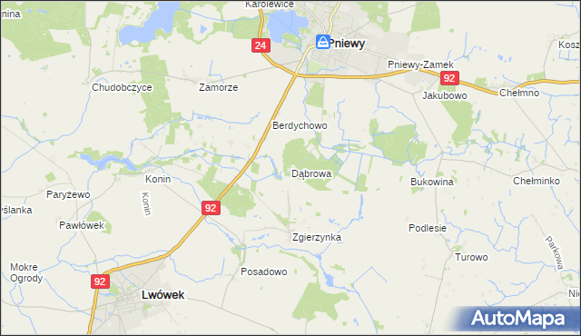 mapa Dąbrowa gmina Pniewy, Dąbrowa gmina Pniewy na mapie Targeo