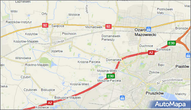 mapa Domaniewek gmina Brwinów, Domaniewek gmina Brwinów na mapie Targeo