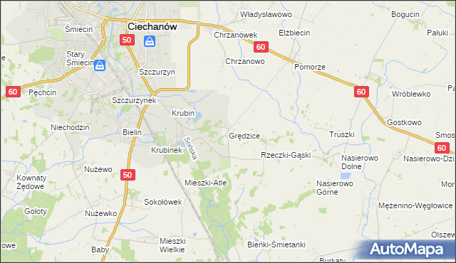 mapa Grędzice gmina Ciechanów, Grędzice gmina Ciechanów na mapie Targeo