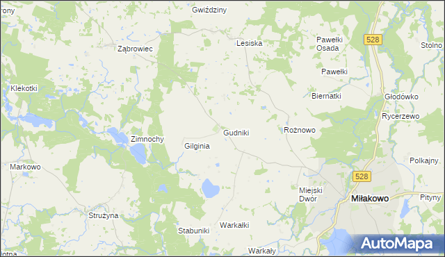 mapa Gudniki gmina Miłakowo, Gudniki gmina Miłakowo na mapie Targeo