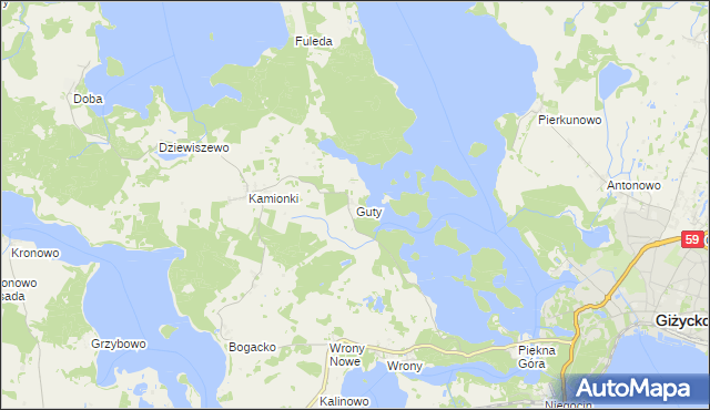 mapa Guty gmina Giżycko, Guty gmina Giżycko na mapie Targeo