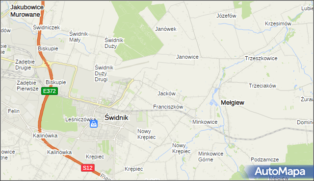 mapa Jacków gmina Mełgiew, Jacków gmina Mełgiew na mapie Targeo