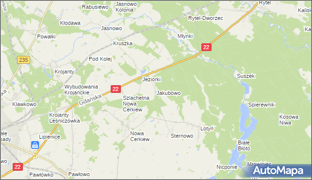 mapa Jakubowo gmina Chojnice, Jakubowo gmina Chojnice na mapie Targeo