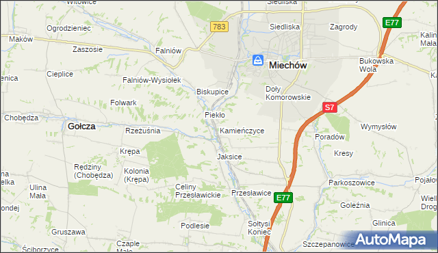 mapa Kamieńczyce gmina Miechów, Kamieńczyce gmina Miechów na mapie Targeo