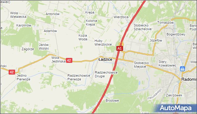 mapa Ładzice, Ładzice na mapie Targeo