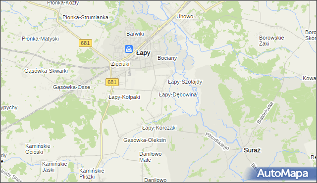 mapa Łapy-Dębowina, Łapy-Dębowina na mapie Targeo