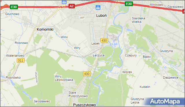 mapa Łęczyca gmina Komorniki, Łęczyca gmina Komorniki na mapie Targeo