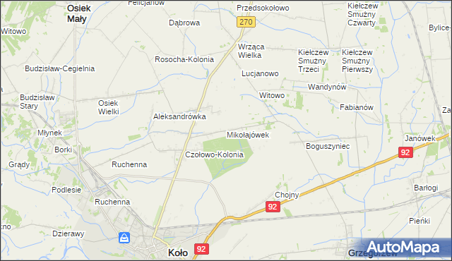 mapa Mikołajówek gmina Koło, Mikołajówek gmina Koło na mapie Targeo