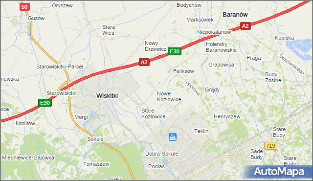 mapa Nowe Kozłowice, Nowe Kozłowice na mapie Targeo