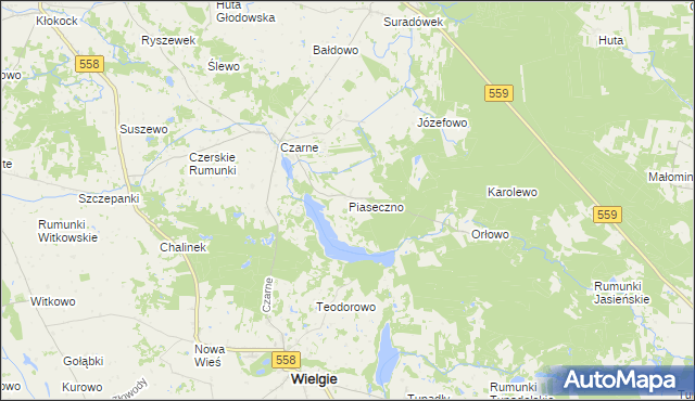 mapa Piaseczno gmina Wielgie, Piaseczno gmina Wielgie na mapie Targeo