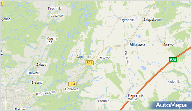 mapa Piastowo gmina Milejewo, Piastowo gmina Milejewo na mapie Targeo