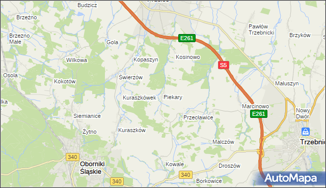 mapa Piekary gmina Oborniki Śląskie, Piekary gmina Oborniki Śląskie na mapie Targeo