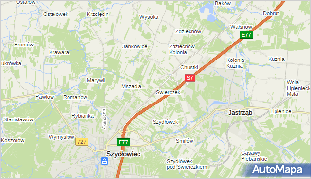 mapa Świerczek gmina Szydłowiec, Świerczek gmina Szydłowiec na mapie Targeo