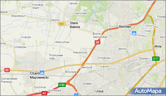 mapa Szeligi gmina Ożarów Mazowiecki, Szeligi gmina Ożarów Mazowiecki na mapie Targeo