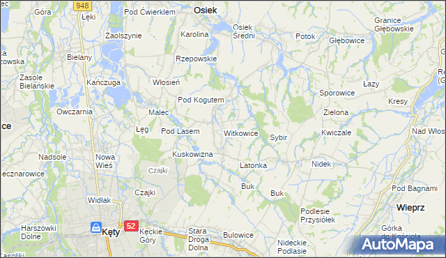 mapa Witkowice gmina Kęty, Witkowice gmina Kęty na mapie Targeo