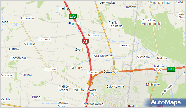 mapa Władysławów gmina Grabica, Władysławów gmina Grabica na mapie Targeo