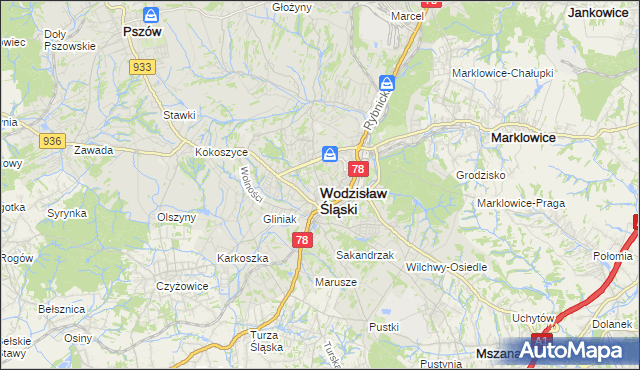 mapa Wodzisławia Śląskiego, Wodzisław Śląski na mapie Targeo