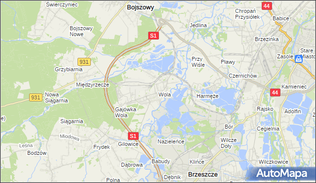 mapa Wola gmina Miedźna, Wola gmina Miedźna na mapie Targeo