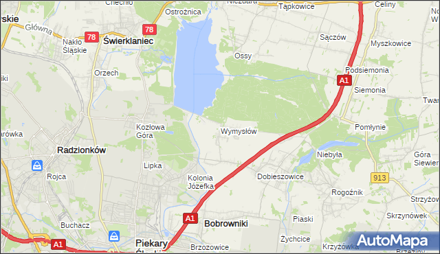mapa Wymysłów gmina Bobrowniki, Wymysłów gmina Bobrowniki na mapie Targeo