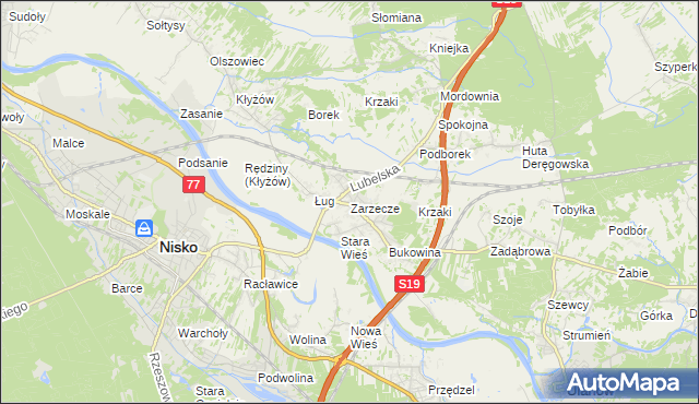 mapa Zarzecze gmina Nisko, Zarzecze gmina Nisko na mapie Targeo