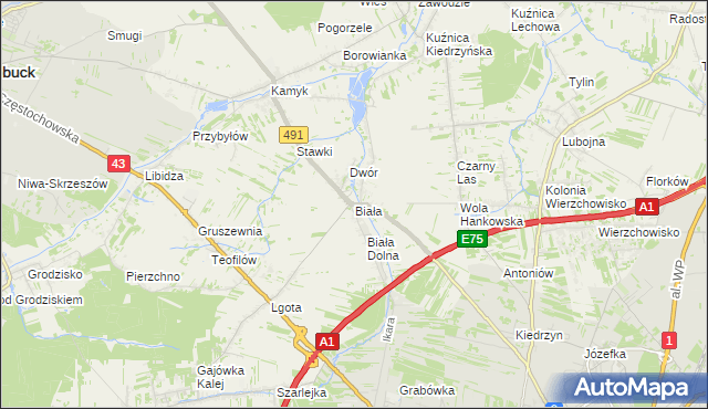 mapa Biała gmina Kłobuck, Biała gmina Kłobuck na mapie Targeo