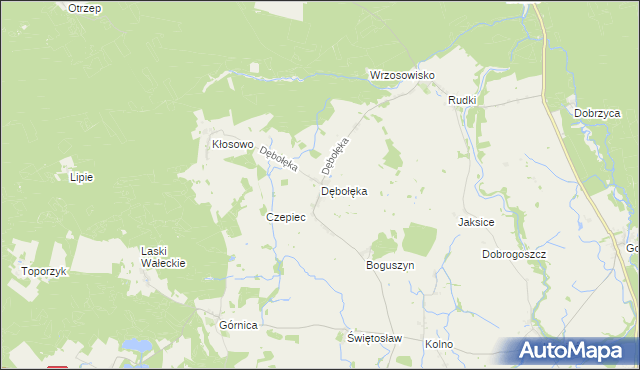 mapa Dębołęka gmina Wałcz, Dębołęka gmina Wałcz na mapie Targeo