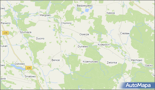 mapa Duniewo, Duniewo na mapie Targeo