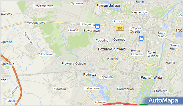 mapa Grunwald gmina Poznań, Grunwald gmina Poznań na mapie Targeo