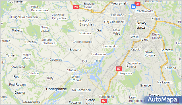 mapa Podrzecze gmina Podegrodzie, Podrzecze gmina Podegrodzie na mapie Targeo