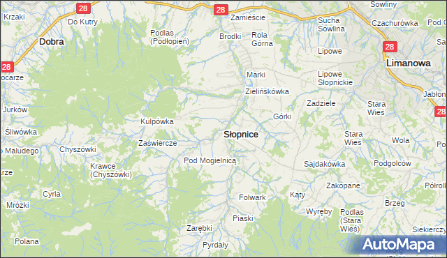 mapa Słopnice, Słopnice na mapie Targeo