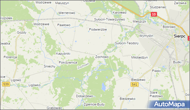 mapa Żochowo gmina Sierpc, Żochowo gmina Sierpc na mapie Targeo