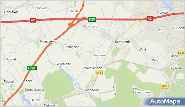 mapa Rosnowo gmina Komorniki, Rosnowo gmina Komorniki na mapie Targeo