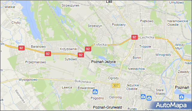 mapa Jeżyce gmina Poznań, Jeżyce gmina Poznań na mapie Targeo