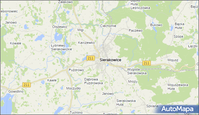 mapa Sierakowice powiat kartuski, Sierakowice powiat kartuski na mapie Targeo