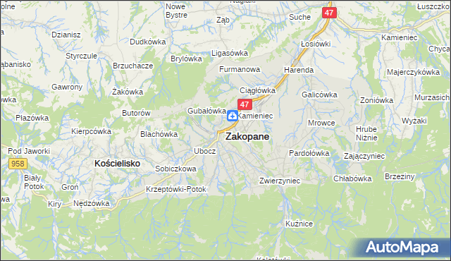 mapa Zakopanego, Zakopane na mapie Targeo