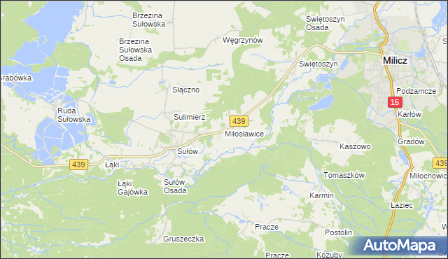 mapa Miłosławice gmina Milicz, Miłosławice gmina Milicz na mapie Targeo