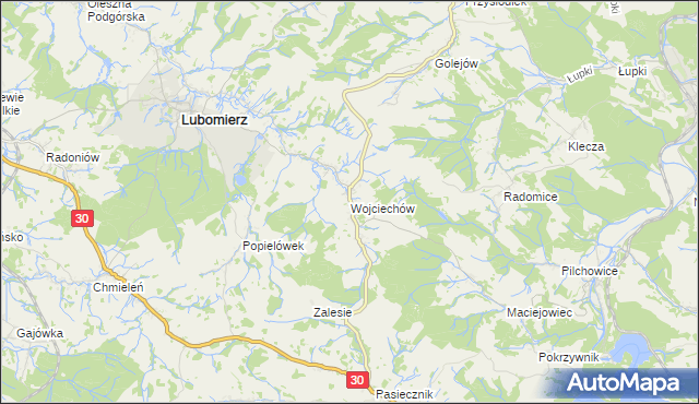 mapa Wojciechów gmina Lubomierz, Wojciechów gmina Lubomierz na mapie Targeo