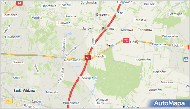 mapa Natolin gmina Nowosolna, Natolin gmina Nowosolna na mapie Targeo