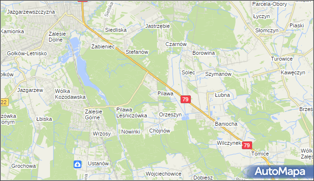 mapa Pilawa gmina Piaseczno, Pilawa gmina Piaseczno na mapie Targeo