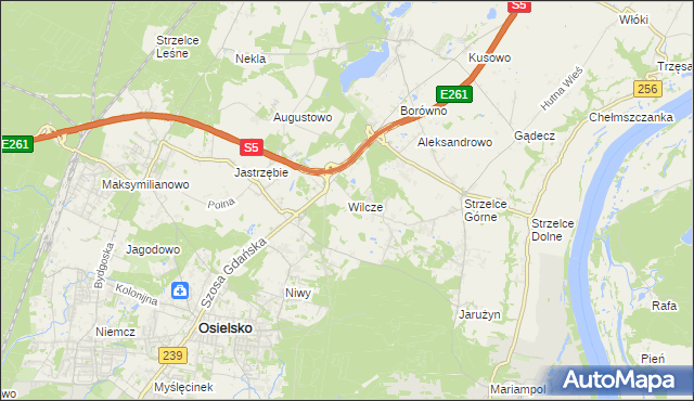 mapa Wilcze gmina Osielsko, Wilcze gmina Osielsko na mapie Targeo