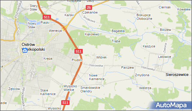 mapa Wtórek gmina Ostrów Wielkopolski, Wtórek gmina Ostrów Wielkopolski na mapie Targeo