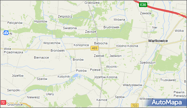 mapa Zalesie gmina Wartkowice, Zalesie gmina Wartkowice na mapie Targeo
